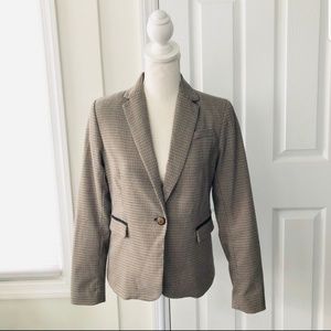 British Khaki Houndstooth Blazer w/ Elbow Patches